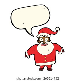 cartoon shocked santa claus with speech bubble
