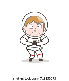 Cartoon Shocked Spaceman Face Expression Vector Illustration