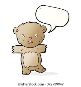 caricatura de un oso de peluche impactado con burbuja de habla