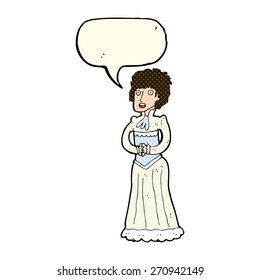 cartoon shocked victorian woman with speech bubble
