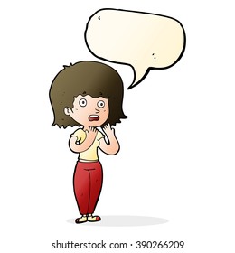 cartoon shocked woman with speech bubble