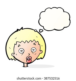 cartoon shocked woman with thought bubble