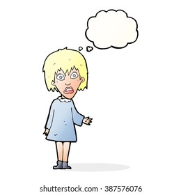 cartoon shocked woman with thought bubble