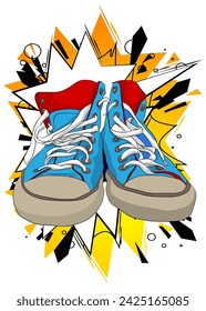 Cartoon Shoe, comic book Sports Clothing Retro vector comics pop art design.