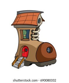 Cartoon Shoe House With A Red Door