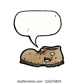 cartoon shoe with speech bubble