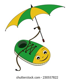 Cartoon shoe with the umbrella.