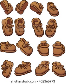 Cartoon shoes in different positions. Vector clip art illustration with simple gradients. Each on a separate layer. 