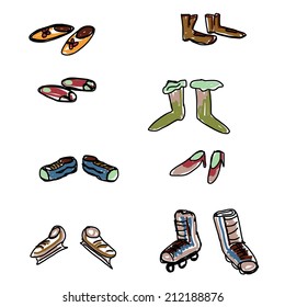 Cartoon shoes set,Hand Drawn shoes set