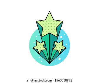 Cartoon of shooting star with gradient background.
