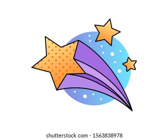 Cartoon of shooting star with gradient background.