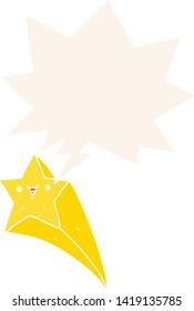 cartoon shooting star with speech bubble in retro style