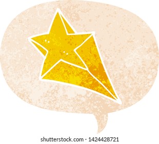 estrella de tiro de caricatura con burbuja de habla en un estilo retro angustiado y texturado