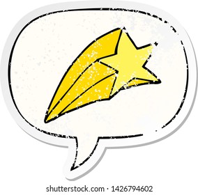 cartoon shooting star with speech bubble distressed distressed old sticker