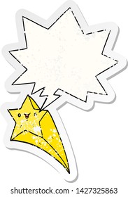 estrella de tiro de caricatura con una burbuja de habla angustiada pegatina vieja