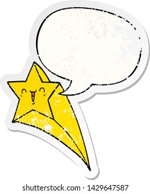 cartoon shooting star with speech bubble distressed distressed old sticker