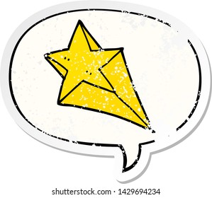 cartoon shooting star with speech bubble distressed distressed old sticker