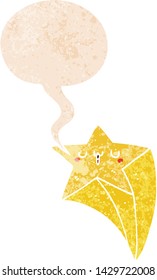 cartoon shooting star with speech bubble in grunge distressed retro textured style