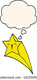 cartoon shooting star with thought bubble in comic book style