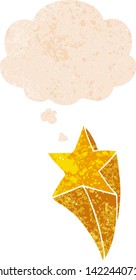 estrella de tiro de caricatura con burbuja de pensamiento en un estilo retro angustiado y texturado