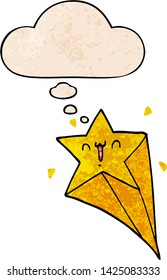 cartoon shooting star with thought bubble in grunge texture style