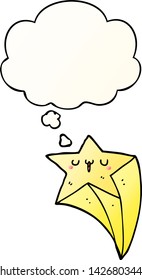 estrella de tiro de dibujos animados con burbuja de pensamiento en un estilo de gradiente suave