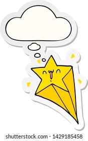 estrella de tiro de caricatura con burbuja de pensamiento como pegatina impresa