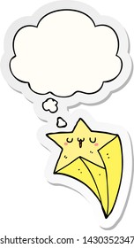 cartoon shooting star with thought bubble as a printed sticker