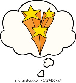 cartoon shooting stars with thought bubble