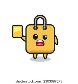 cartoon shopping bag character as a football referee giving a yellow card , cute style design for t shirt, sticker, logo element
