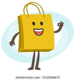 Cartoon Shopping Bag Character showing the ok sign. Vector Illustration.