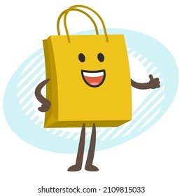 Cartoon Shopping Bag Character shows the thumb. Vector illustration.
