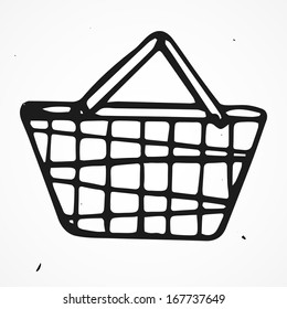 Cartoon shopping basket, hand drawn
