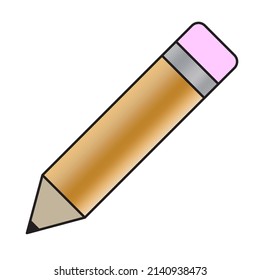 cartoon short pencil on white background. Creative concept. Isolated object. Vector illustration. stock image. 