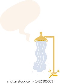 ducha de dibujos animados con burbuja de habla en estilo retro
