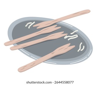 Cartoon showing an empty plate with wooden forks. Concept for eco-friendly and sustainable eating habits
