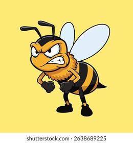 The cartoon shows an angry bee with white wings, black antennae, and yellow body.