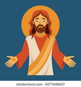 Cartoon shows Jesus with outstretched arms, in a tshirt, beard