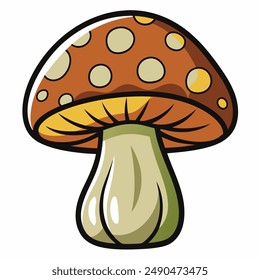 The cartoon shows a mushroom with polka dots on it