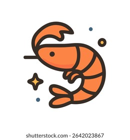 Cartoon shrimp with starry accents. Icon symbol illustration
