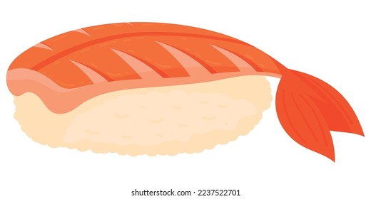 Cartoon shrimp sushi. Japanese cuisine, traditional food icon isolated on white background