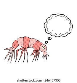 gambas de dibujos animados con burbuja de pensamiento