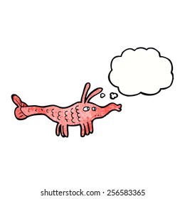 cartoon shrimp with thought bubble