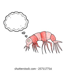 gambas de dibujos animados con burbuja de pensamiento