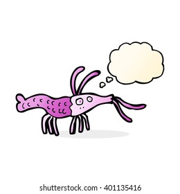 cartoon shrimp with thought bubble