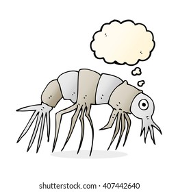 gambas de dibujos animados con burbuja de pensamiento