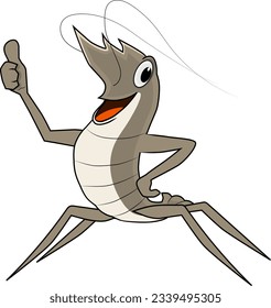 Cartoon shrimp with thumbs up hand sign. Vector clip art illustration with simple gradients. All in a single layer.