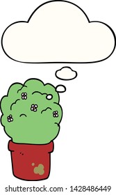 cartoon shrub with thought bubble