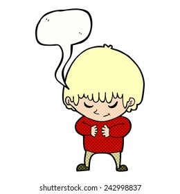 cartoon shy boy with speech bubble