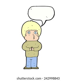 cartoon shy boy with speech bubble